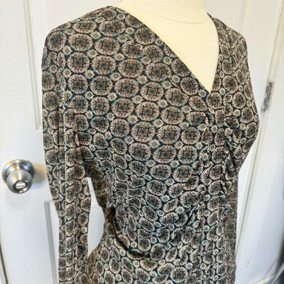 Vintage Y2K 90s Style NY&Co Ruched Mesh Top Brown Medallion Pattern Women's XL - Picture 14 of 14